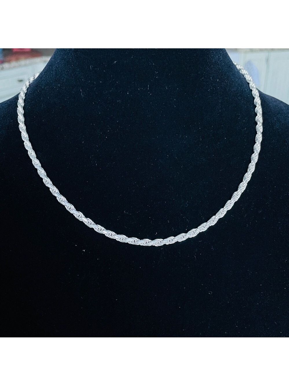 Italian Sterling Silver Wide 4mm Rope Chain 20” Necklace Vintage - Picture 3 of 7
